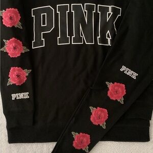 Victoria’s Secret PINK Floral Roses Embroidered Sweatshirt M Leggings L NWOT
